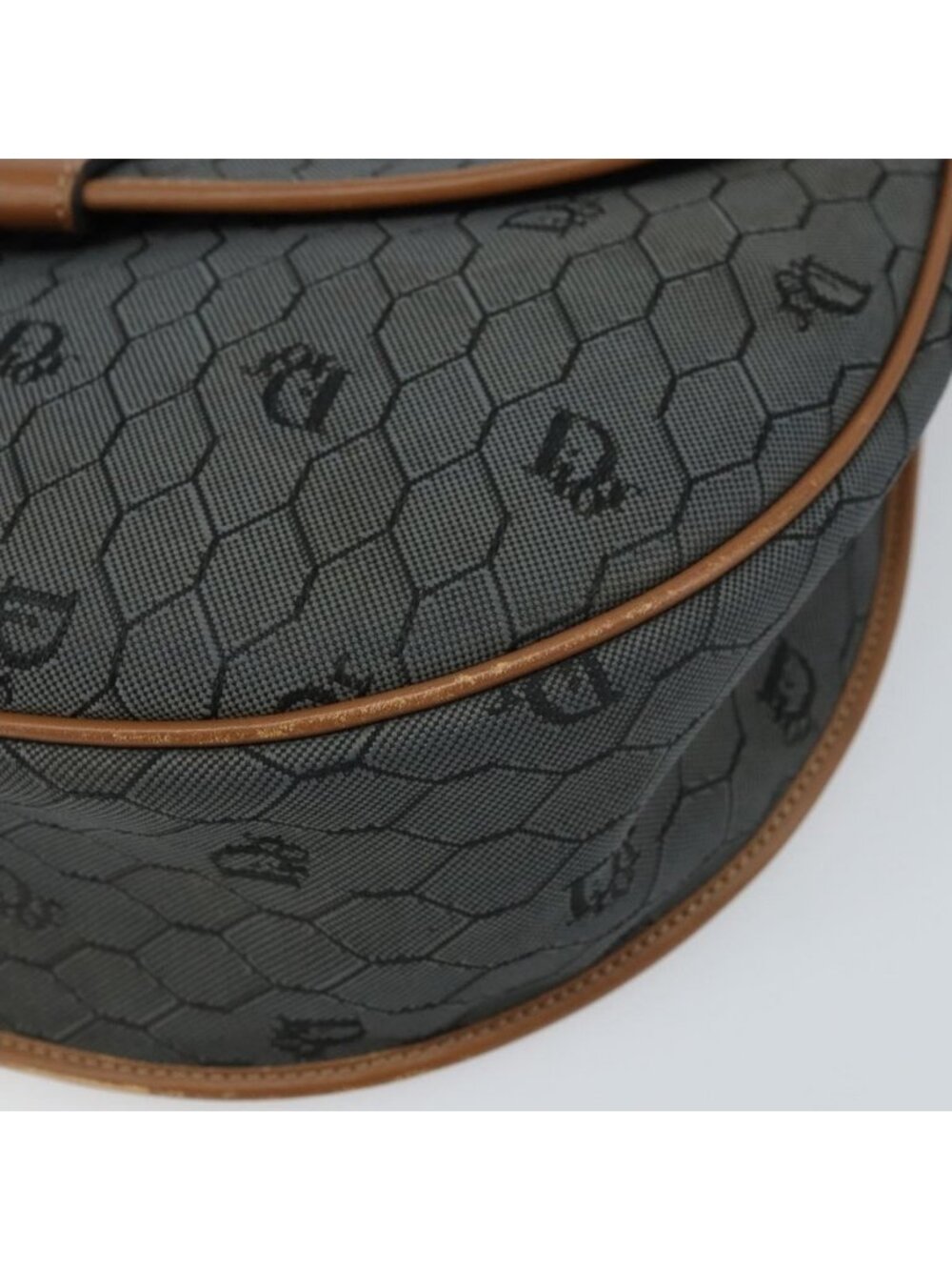 Authentic Christian Dior Honeycomb Canvas Shoulder Bag Black Gold - Picture 6 of 16